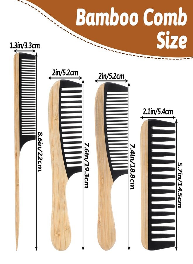 MBAIYO 4 Pcs Natural Handmade Bamboo Hair Combs Set, Wide Tooth Fine Tooth Rat Tail Wooden Combs for Women Men Anti-Static for All Hairstyles and Beard - Image 4